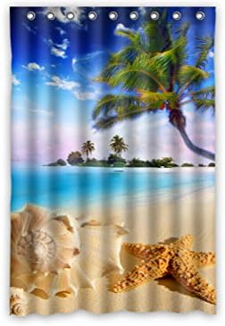Custom Polyester Shower Curtain 48" x 72" starfish sea star summer beach tropical sea life palm tree conch