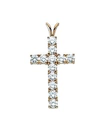 14K Yellow Gold Diamond Cross Pendant -- LIFETIME WARRANTY