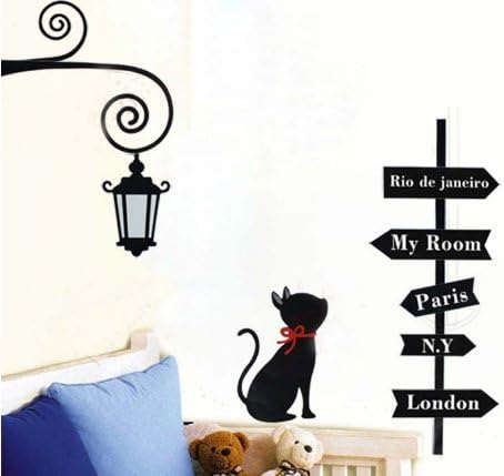 SIGN POST &amp; Black CAT Art Mural Wall Sticker