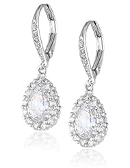 CZ by Kenneth Jay Lane "Classic" Pear Cubic Zirconia Leverback Pave Edge Drop Earrings