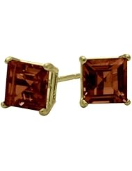 0.80Ct. Genuine 4mm Square Princess Garnet 14 Karat Yellow Gold Stud Earrings for Girls