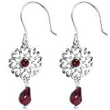 Sterling Silver Round Filigree Garnet Drop Earrings