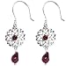 Sterling Silver Round Filigree Garnet Drop Earrings