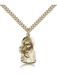 Free Engraving Included Medal-Gold Filled Madonna & Child Pendant 7/8" 1612GF--w/18" Chain w/Box Unusual & Specialty