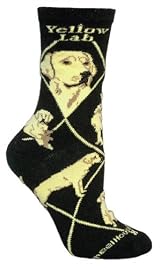 Yellow Lab Dog Black Cotton Ladies Socks