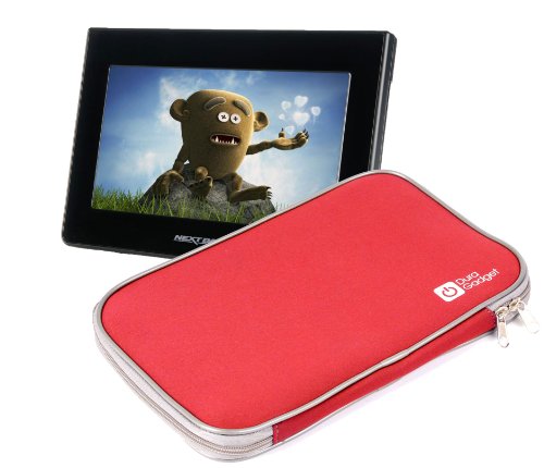 High Quality Red Neoprene Zip Sleeve For Portable DVD Players Including Nextbase Click 7, Click 9