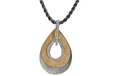 18K Yellow and White Gold Matte-Finish Tear-Drop Pendant, Enhanced with Pave Set Diamonds, Sliding on a 16 Black Silk Cord Necklace Set with an 18K Yellow Gold Clasp.