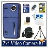 Kodak Zx1 Video Camera Blue Bundle w/ 8GB SD, Reader, Case, Battery, Tripod & More