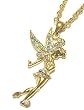 Saucy Tinkerbell Angel Fairy Necklace with Ice and Aurora Borealis Crystals - Goldtone