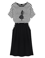 Short Sleeves Tank Striped Print Knee Length  Shirt Maxi Dress 