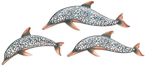 Ocean Life Sea Dolphin Trio Metal Wall Decor Set/3