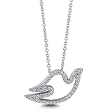 Sterling Silver Necklace Cubic Zirconia CZ Flying Dove Bird Pendant - Ideal Gift For Mother, For Her, Birthday, Anniversary, Bridal, Wedding, Engagement
