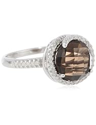 Sterling Silver Scroll Smoky Quartz Diamond Ring (0.14cttw, I-J Color, I2-I3 Clarity), Size 7
