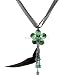 Feather Y-Necklace Green Crystals