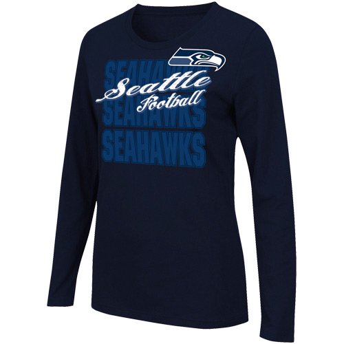 Seattle Seahawks Ladies Gamer Gear Long Sleeve T-Shirt - Navy Blue (Small)