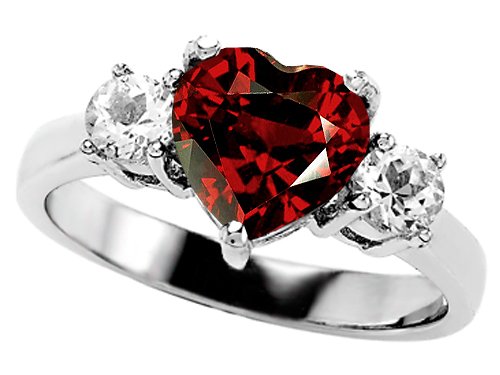 2.60 cttw 925 Sterling Silver 14K White Gold Plated Genuine Heart Shape Garnet Engagement Ring - Gold Plated Silver