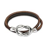 Steel Knot Double Wrap Leather Bracelet (Brown)