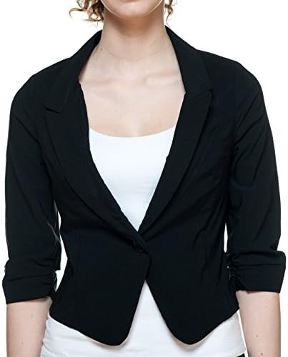 Womens Bright Color Fitted One Button Slim Fit Blazer By Biaggini Black Size 8