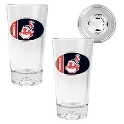 Cleveland Indians MLB 2pc Pint Ale Glass Set with Baseball Bottom - Oval Logo by Great American Products