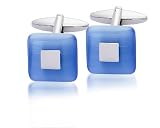 Code Red Light Blue Cats Eye Square Cufflinks