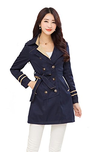 CozyRoom Women's Spring Striped Large Size Trench Coat Blue Label Size M