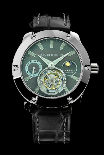 Android Men¡¦s Antigravity Limited Edition Mechanical Tourbillon GMT Leather Strap Watch