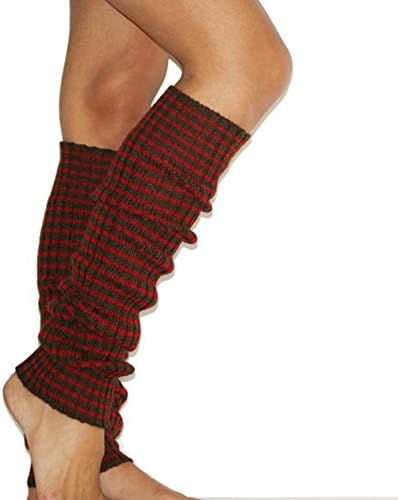 Twitten Women's Deluxe Leg Warmers One Size Fits Most Red/Brown Multi Stripe