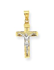 14k Gold Diamond Cut Small Block Lattice Cross with Crucifix Pendant