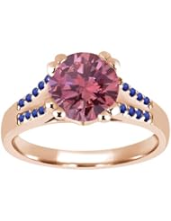 1.10 Ct Round Pink Diamond Blue Sapphire 18K Rose Gold Ring