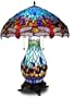 Blue Dragonfly Tiffany Style Stained Glass Table Lamp Lamps with Lit Base.