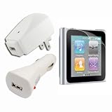 Premium Wall Charger Adapter and Car Charger Adapter and One Screen Protector For Apple Ipod Nano 6th Generation(Newest Model)