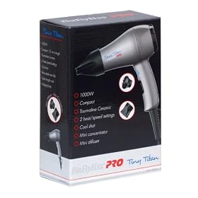 BaByliss PRO Tiny Titan Anti-Static Ionic & Ceramic Mini - Travel 1000W Hair Dryer