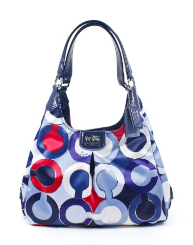 Coach Madison Graphic Op Art Metallic Blue Multi Maggie Shoulder Bag