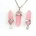 Sunward Natural Rock Crystal Quartz Hexagonal Healing Point Pendant Chakra Cut Gemstone Pendant Necklace Beauty Jewelry (Pink)