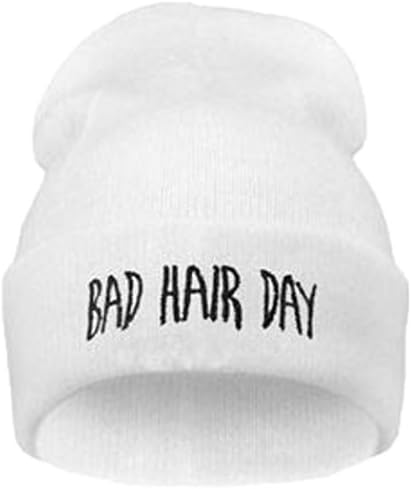 Knit Black Bad Hair Day Beanie Hat Letter Beanie