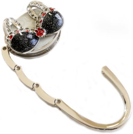 Small Goby Cute Bra Rhinestone Foldable Purse Hanger Bag Hook with Gift Box (Black)