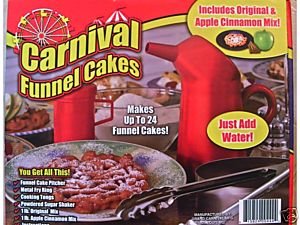 Carnival Funnel Cakes - Kit with Original & Apple Cinnamon Mixes, Pitcher, Metal Fry Ring, Tongs & Shaker