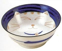 Smiling Blue Cat Porcelain Noodle Bowl 7-1/4in #HY57/B