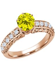 1.10 Ct Round Canary Diamond White Topaz 925 Rose Gold Plated Silver Ring