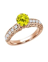 1.10 Ct Round Canary Diamond White Topaz 18K Rose Gold Ring