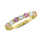 Diamond and Pink Sapphire Wedding Ring in 14k Yellow Gold 7 Stone Ring (G, SI1-SI2, 0.90 cttw)
