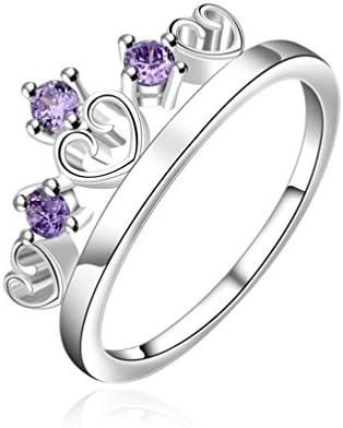 DUOKA Women's 925 Sterling Silver Plated Purple Cubic Zirconia Inlaid Princess Crown CZ Band Rings Size 7, 8 Fashion Jewelry (7)