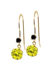 1.23 Ct Round Canary Diamond Black Diamond 14K Yellow Gold Earrings