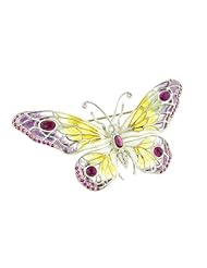 Gorgeous sterling silver hand enameled and gemstone butterfly brooch
