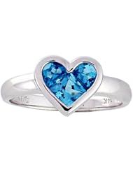Tommaso Design (tm) Genuine Blue Topaz Invisible Set Heart Ring in 14 kt Yellow Gold Size 7