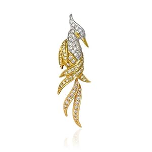 Diamond 18k Two Tone Gold Bird Brooch Pin