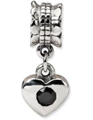 Sterling Silver Reflections Black Cz Heart Dangle Bead