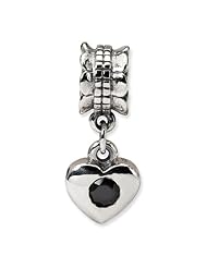Sterling Silver s Black Cz Heart Dangle Bead by Reflection Beads, Best Quality Free Gift Box Satisfaction Guaranteed
