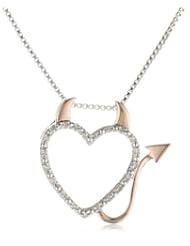 XPY Sterling Silver, 14k Rose Gold, and Diamond Devil Heart Pendant Necklace (0.06 cttw, IJ Color, I2-I3 Clarity), 18"
