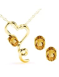 1.60 Ct Oval Yellow Citrine 14K Yellow Gold Pendant Earrings Set